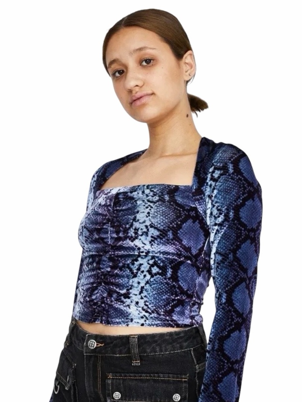 KSUBI Snake Print Velvet Silk Blend Ruched Crop Top Size L NWT $250